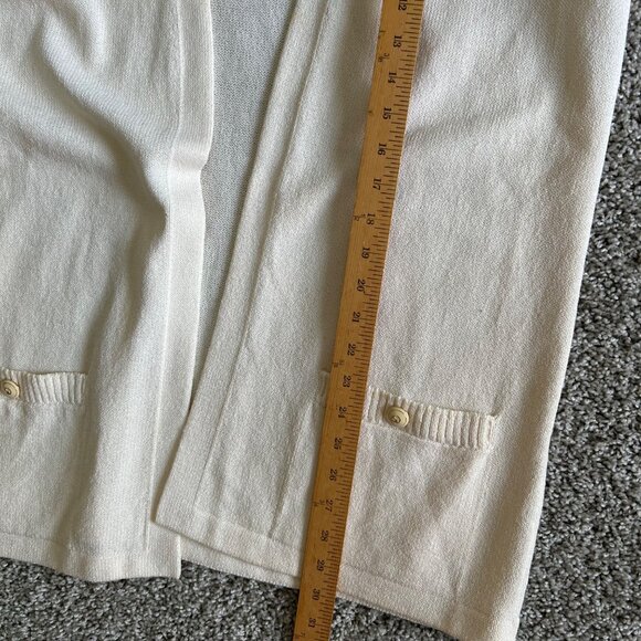 St. John Collection Sz Large Cream Knit Open Front Cardigan With Short Sleeves - Picture 9 of 11